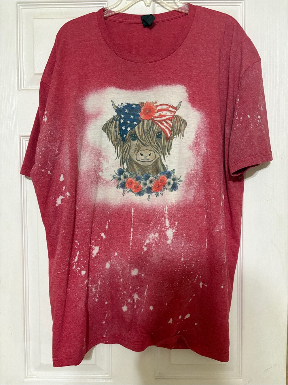 Gildan Red Tee with Cow Graphic and Floral Bandana